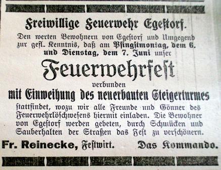 Werbetafel Feuerwehrfest 1927
